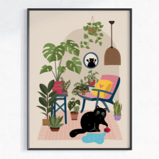 Affiche Chat Noir Vilain Mignon Drôle Amateur de Chats Jou