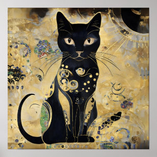 Affiche Chat noir vintage dans une ombre dorée