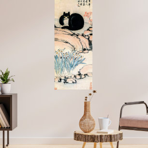 Affiche Chat noir vintage et Narcisse par Zhu Ling