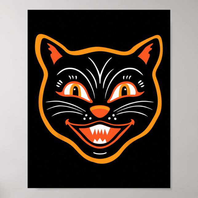 Affiche Chat noir Vintage Halloween (Devant)