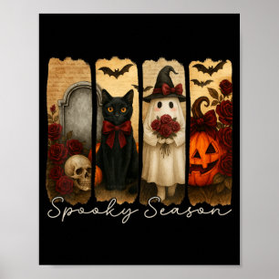 Affiche Chat noir vintage Halloween Chat noir effrayant et