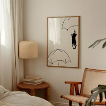 Chat Noir Volant Minimaliste avec Parapluie Modern