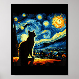 Affiche Chat Nuit Étoilée Van Gogh Peinture Art Femmes
