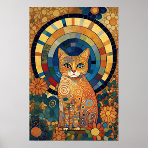 Affiche Chat Opalescent en Mosaïque style roman