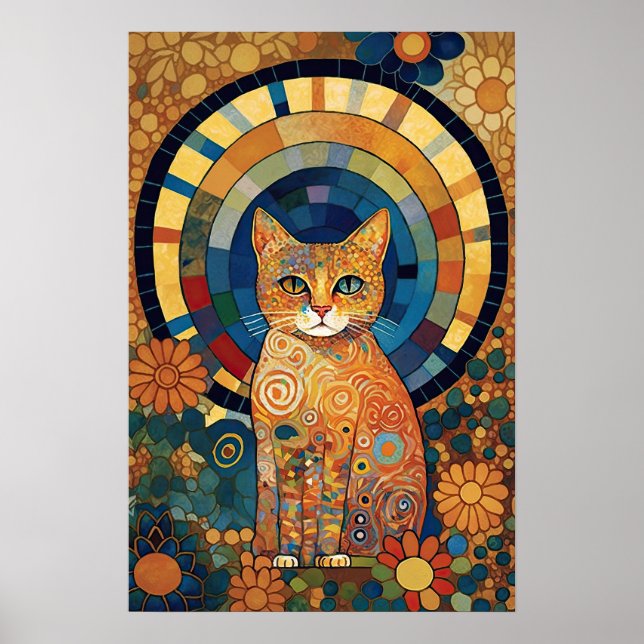 Affiche Chat Opalescent en Mosaïque style roman (Devant)