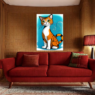 Affiche Chat orange blanc noir mignon et adorable Art AI