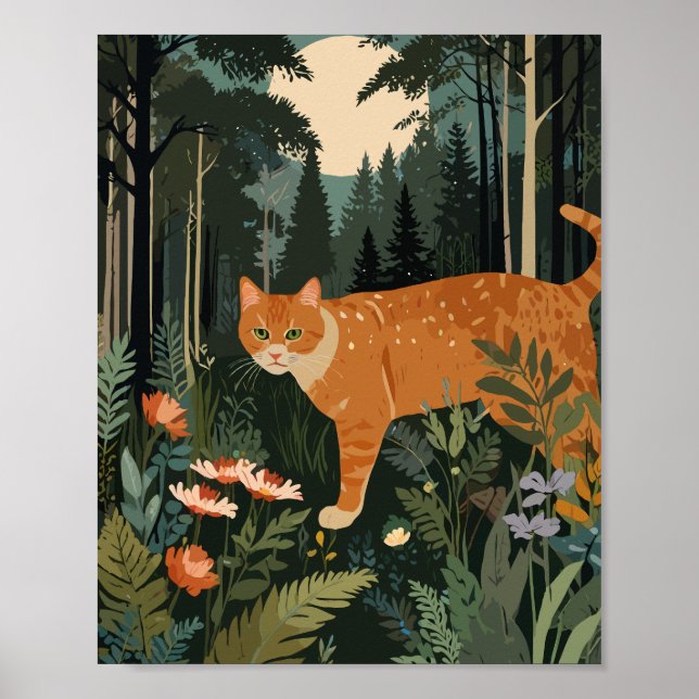 Affiche Chat orange en forêt (Devant)