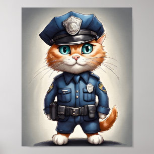 Affiche Chat orange mignon en police Uniforme Aquarelle Ar