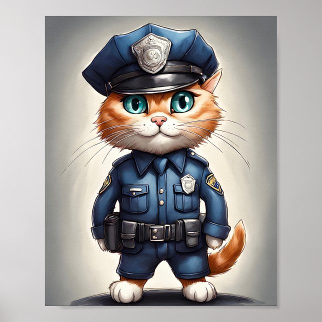 Affiche Chat orange mignon en police Uniforme Aquarelle Ar (Devant)