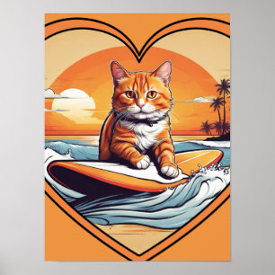 Affiche Chat orange surfant
