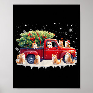 Affiche Chat Oriental Camion Rouge Arbre de Noël Père Noël