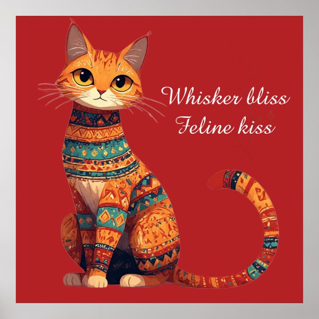 Affiche Chat Ornemental Décoratif avec Fleurs Art Boho (Devant)