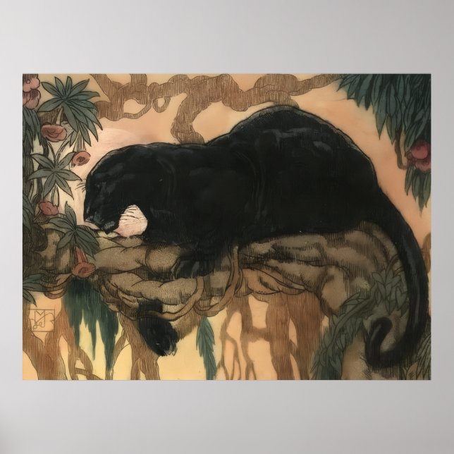 Affiche Chat Panthère Noir Vintage (Devant)
