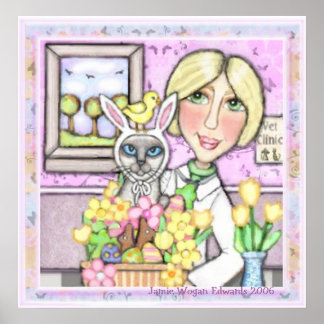 Affiche Chat Pâques Panier avec Vétérinaire