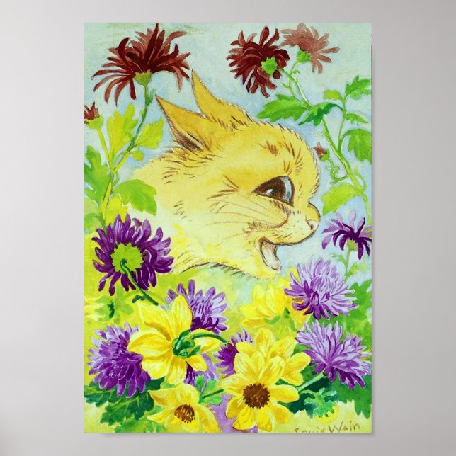 Affiche Chat Parmi Les Fleurs, Louis Wain (Devant)