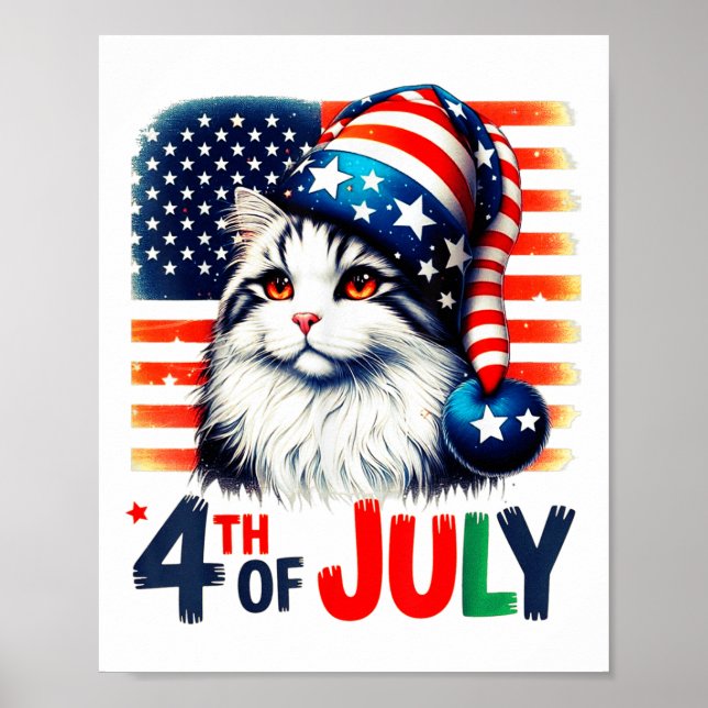 Affiche Chat Patriotique 4 juillet Drapeau Américain Drôle (Devant)