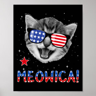 Affiche Chat Patriotique 4 Juillet Meowica Drapeau América