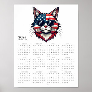 Affiche Chat patriotique en Rouge, Blanc et Bleu Calendrie