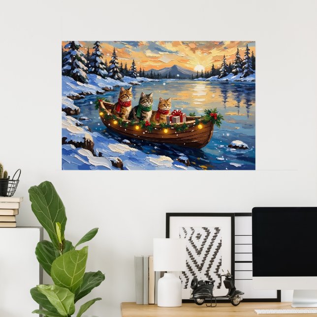 Affiche Chat Persan Noël Bateau Fêtes (Bureau à domicile)
