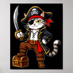 Affiche Chat pirate mignon costume d'Halloween graphique d