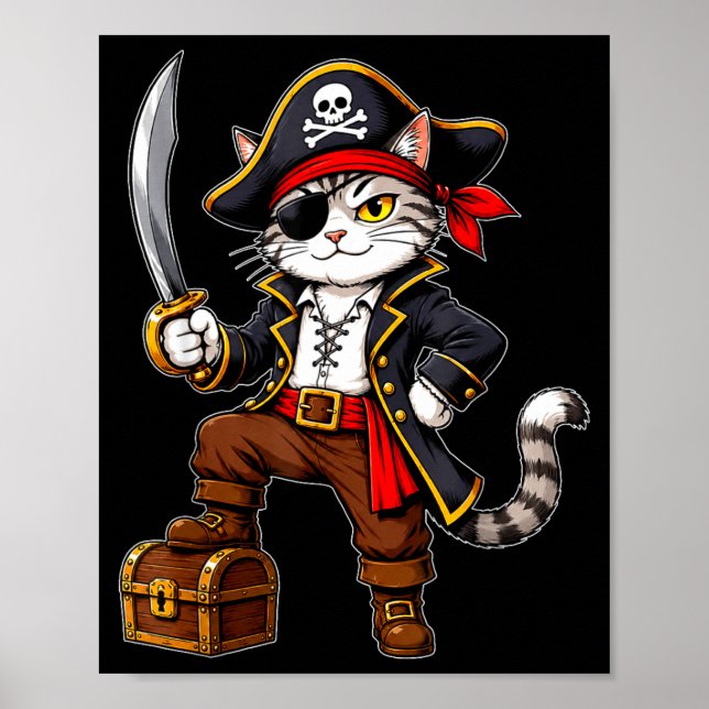 Affiche Chat pirate mignon costume d'Halloween graphique d (Devant)