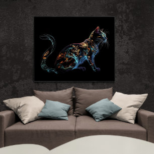 Affiche Chat Plasma sur noir dans des couleurs vives