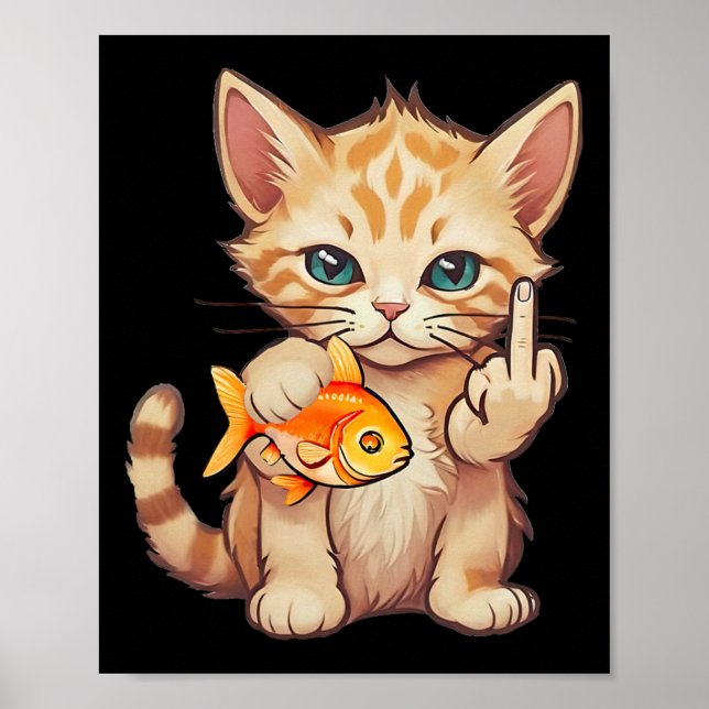 Affiche Chat Poisson Rouge Doigt F U C'est Mon Poisson Drô (Devant)