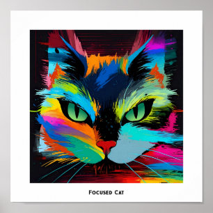 Affiche Chat pop art abstrait coloré avec les yeux concent