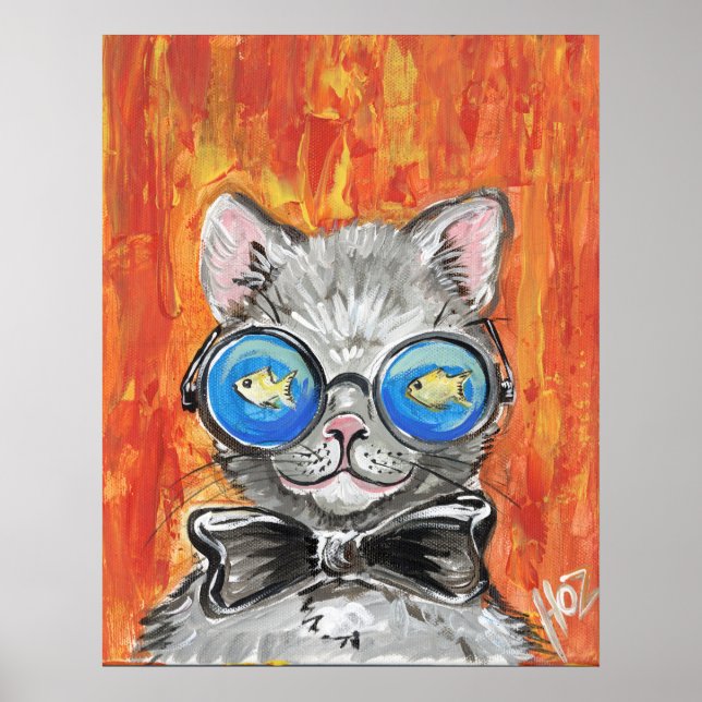 Affiche Chat Portant des lunettes de poisson Poisson Poste (Devant)