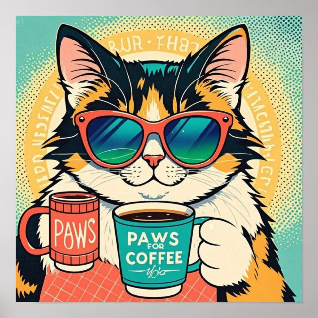 Affiche Chat portant des lunettes de soleil surdimensionné (Devant)