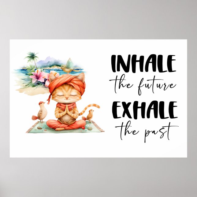 Affiche Chat posant yoga inhale exhale (Devant)