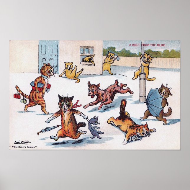 Affiche Chat poursuivi par un chien, Louis Wain (Devant)