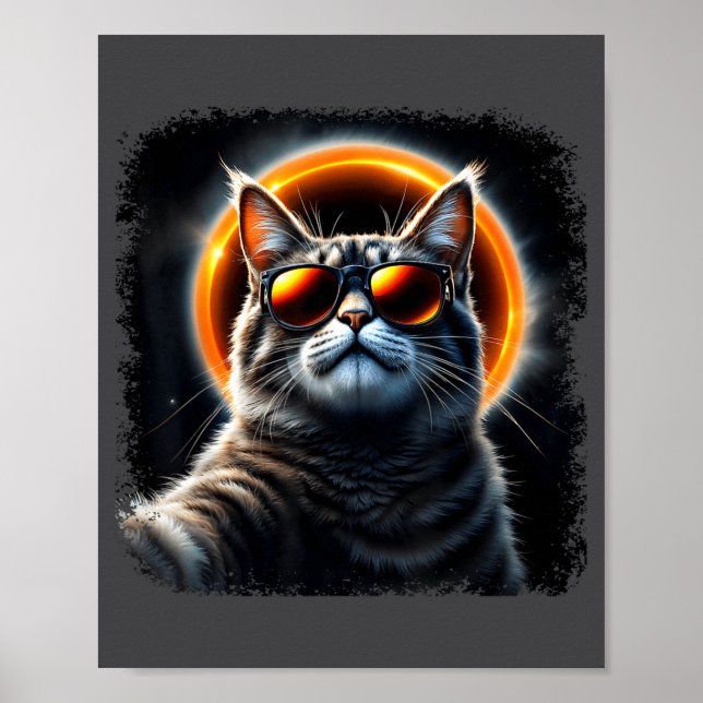 Affiche Chat prenant un selfie avec l'éclipse solaire 2025 (Devant)