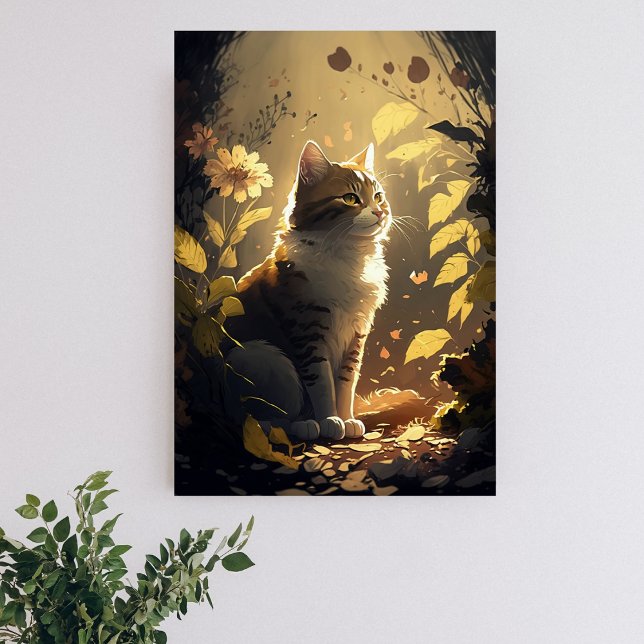 Affiche Chat Profiter du soleil dans un jardin de fleurs (Créateur téléchargé)