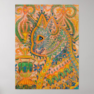 Affiche Chat psychédélique par Louis Wain