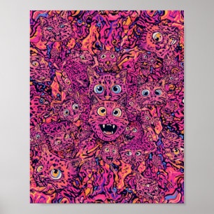 Affiche Chat Psychedelique Surcharge Chat Neon