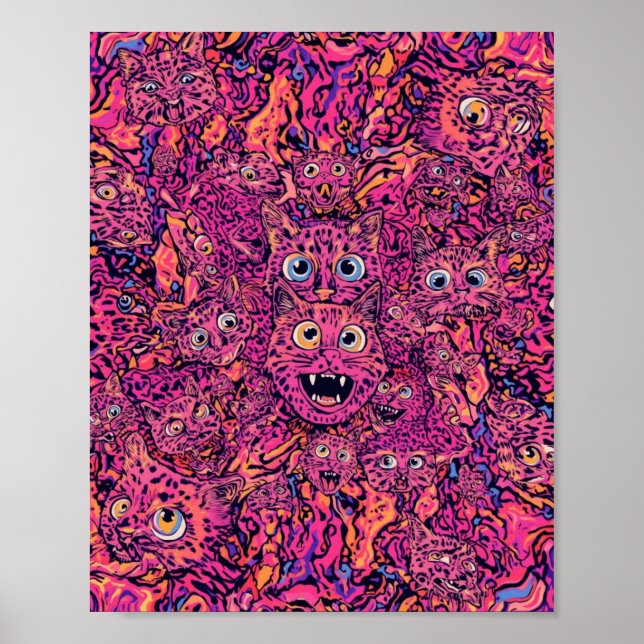 Affiche Chat Psychedelique Surcharge Chat Neon  (Devant)