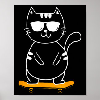 Affiche Chat qui fait du skateboard - Planche à roulettes