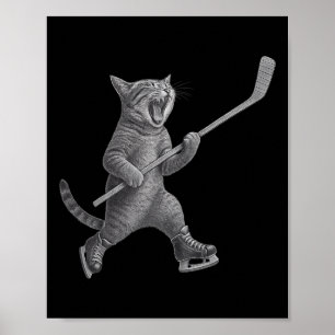 Affiche Chat qui joue au bâton de hockey sur glace patinag