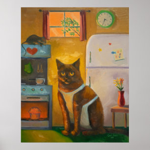Affiche Chat qui prépare un muffin dans une cuisine de cot