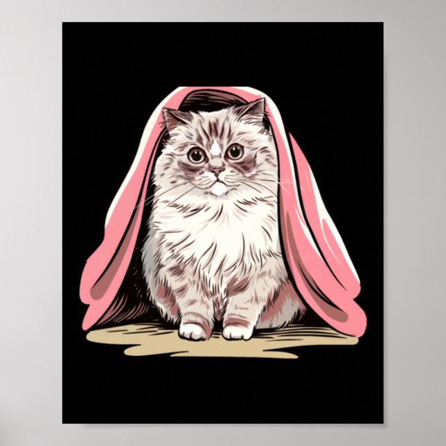 Affiche Chat Ragdoll Sous Un Autocollant De Couverture Ros (Devant)
