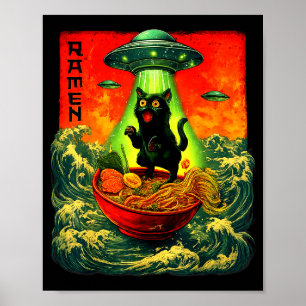 Affiche Chat Ramen Alien Ufo Art Rétro Cadeaux Hommes F