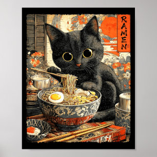 Affiche Chat Ramen Drôle Amoureux de Nouilles Anime Otaku 