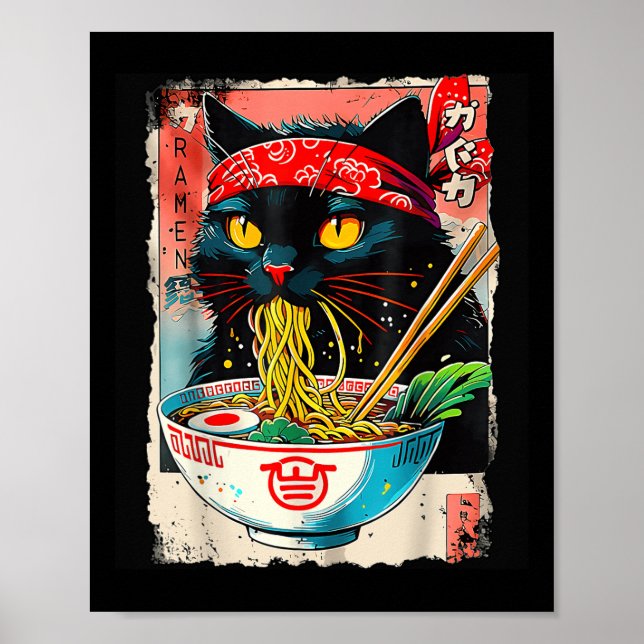 Affiche Chat Ramen Japonais Drôle Chat Kawaii Chat Anime (Devant)