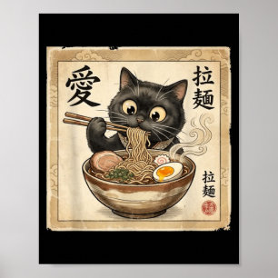 Affiche Chat Ramen Kawaii Dessin Animé Japonais Vintage Dr