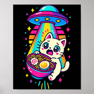 Affiche Chat Ramen Ufo Japonais Anime Femme Drôle Kawaii