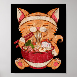 Affiche Chat Ramen vintage Cuisine japonaise Kawaii Anime 