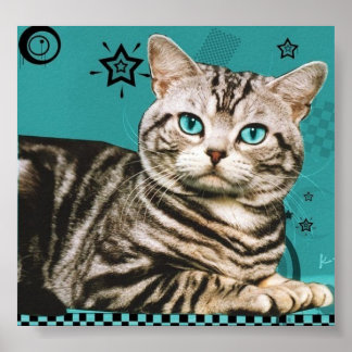 Affiche chat rayé rétro