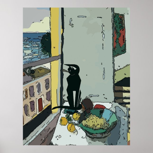 Affiche Chat regarder depuis la fenêtre (Devant)