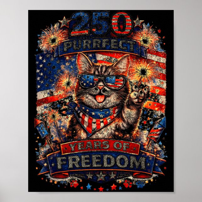 Affiche Chat Rétro Cool 250 Ans Patriotique Américain (Devant)